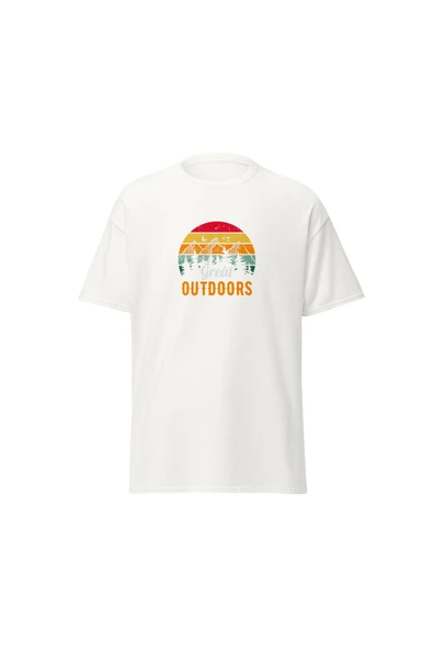 Great Outdoors Retro Dağ Manzara Kamp Doğa Baskılı Unisex Pamuklu Tişört ürün görseli 1
