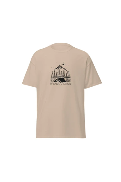Wander More Gezgin Dağ Kamp Çadır Doğa Baskılı Unisex Pamuklu Tişört ürün görseli 1