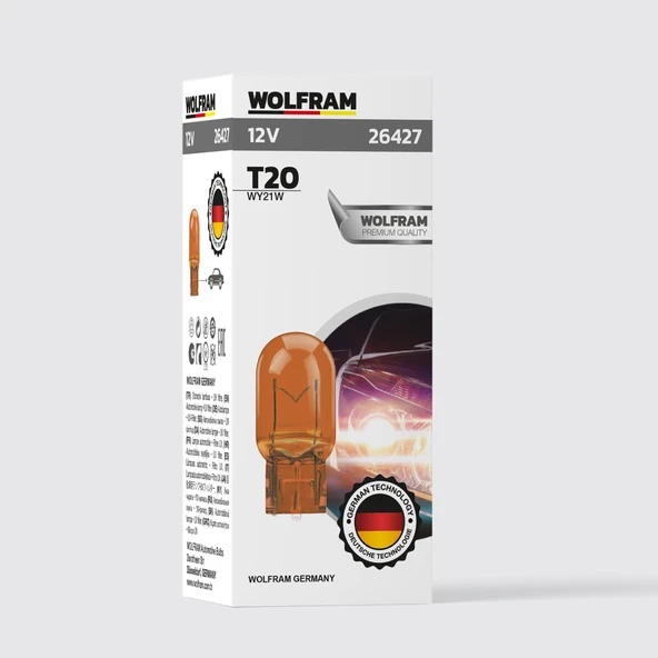T20 Ampül T20 Jumbo Dipsiz Tekli Sarı Ampül 12V 21W (10 Adet) - WOLFRAM 26427 ürün görseli 1