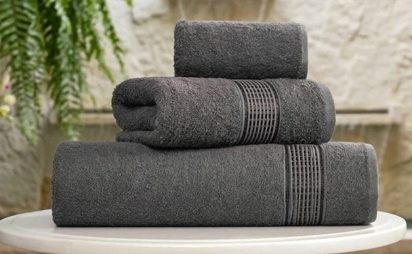 Ritim Antrasit 3’lü Lüks Banyo Havlusu Seti – Ultra Emici, Hızlı Kuruyan, Yumuşak %100 Pamuklu Aile Boyu Set ürün görseli 1