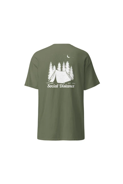 Social Distance Kamp Çadır Orman Doğa Sessizlik Baskılı Unisex Pamuklu Tişört ürün görseli 1