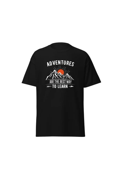 Adventures Are The Best Way To Learn Baskılı Kamp Doğa Unisex Pamuklu Tişört ürün görseli 1