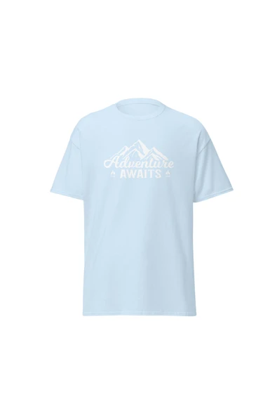 Adventure Awaits Dağ Macera Temalı Baskılı Unisex Bisiklet Yaka Pamuklu Tişört ürün görseli 1