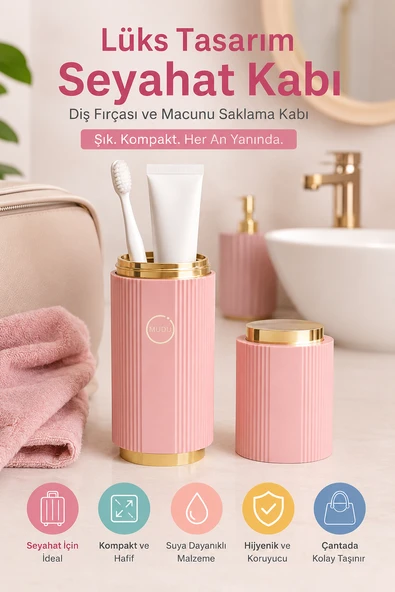 Pembe Lüks Tasarım Taşınabilir Seyahat Diş Fırçası ve Macunu Saklama Kabı ürün görseli 1
