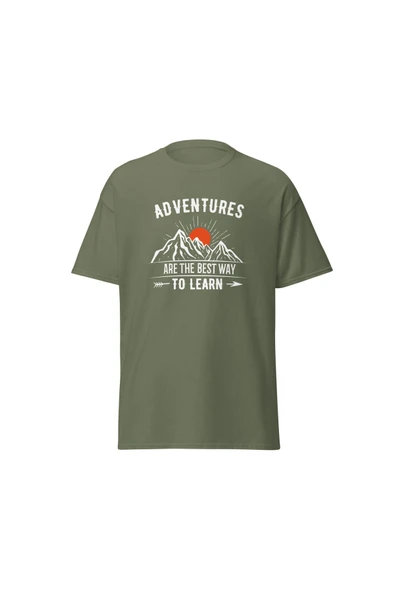 Adventures Are The Best Way To Learn Baskılı Kamp Doğa Unisex Pamuklu Tişört ürün görseli 1