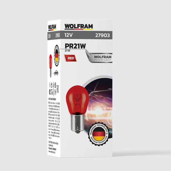 PR21W Ampul 93 Yan Tırnak Kırmızı 12V 21W (10 Adet) - WOLFRAM 27903 ürün görseli 1