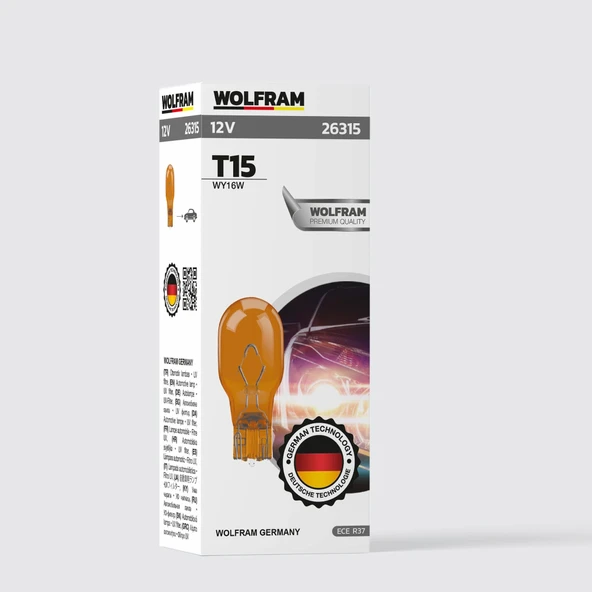 T15 Ampul T15 Büyük Dipsiz Sarı Ampul 12V 16W (10 Adet) - WOLFRAM 26315 ürün görseli 1