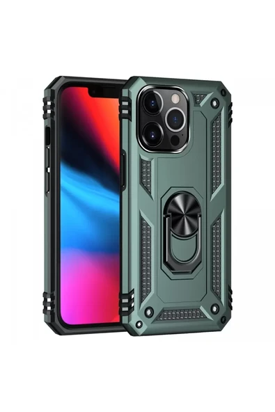 Newface Apple iPhone 13 Pro Kılıf Sofya Yüzüklü Silikon Kapak - Yeşil ürün görseli 1