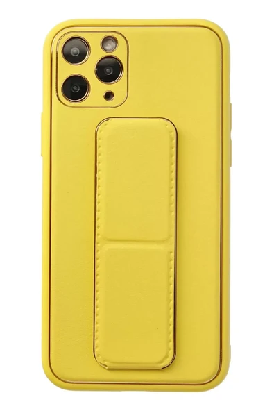 Newface Apple iPhone 11 Pro Kılıf Coco Deri Standlı Kapak - Sarı ürün görseli 1