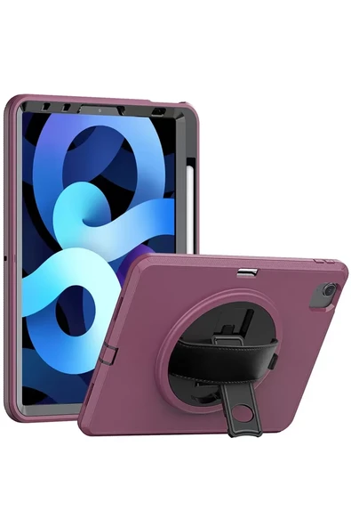 Newface Apple iPad 2022 10.9 (10.nesil) Kılıf Hand Strap Tablet Kılıfı - Mürdüm ürün görseli 1