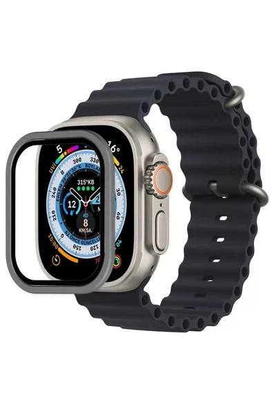 Newface Apple Watch Ultra 49mm Alüminyum Kasa Cam Ekran Koruyucu - Gri ürün görseli 1