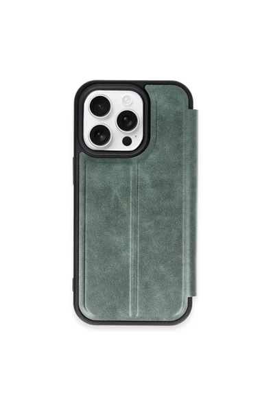 Newface Apple iPhone 15 Pro Max Kılıf Flip Cover - Koyu Yeşil ürün görseli 1