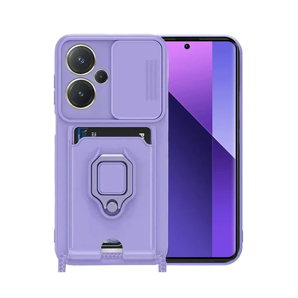 Redmi Note 13 Pro Plus Kılıf Zuma Kartvizitli Yüzüklü Silikon - Lila