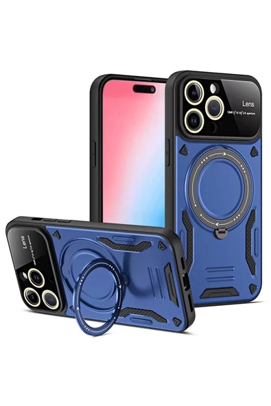 Newface Apple iPhone 16 Pro Max Kılıf Joy Lens Standlı Kapak - Lacivert ürün görseli 1