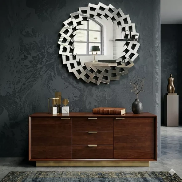 40x40 cm Kırılmaz Pleksi Dekoratif Duvar Aynası - Modern Geometrik Tasarım 1. Sınıf Ayna ürün görseli 1