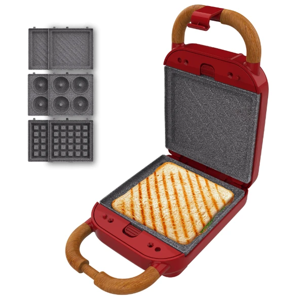 Rock’Ntoast Retro One Red 3’Ü 1 Arada Tost Makinesi | Sandviç, Waffle Ve Donut Makinesi ürün görseli 1