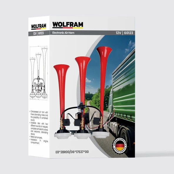12 Volt  Havalı Korna 3 Borulu Saydırmalı Dali Dali Wolfram 60123 ürün görseli 1