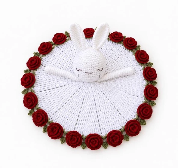Luna Tavşan Kırmızı Gül Bahçesi Uyku Arkadaşı Amigurumi Organik Oyuncak ürün görseli 1
