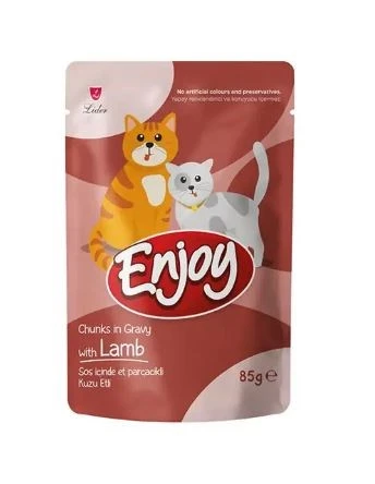 Enjoy Pouch Sos İçinde Et Parçacıklı Kuzu Etli Yetişkin Kedi Maması 85 Gr x 44 Adet ürün görseli 1