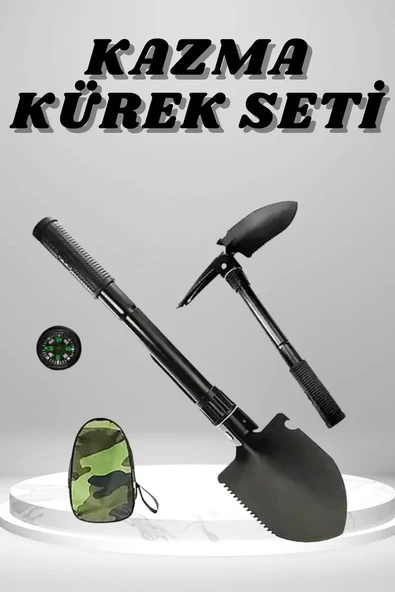 Kazma Kürek Seti Pusulalı Katlanır Portatif Kazma Kürek Seti Çok Fonksiyonlu Katlanabilir ürün görseli 1