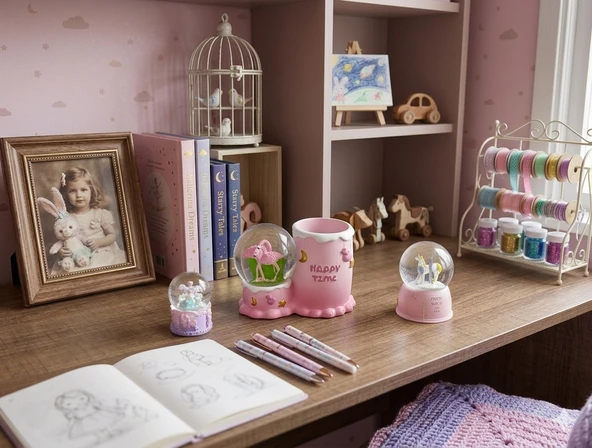 Masalsı Dokunuş: Flamingo Kalemlik Unicorn Kar Küresi 3’lü Dekoratif Set ürün görseli 1