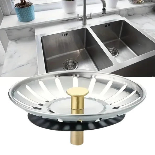 Paslanmaz Çelik Mutfak Evye Lavabo Süzgeci Lavabo Gideri Atık Gıda Tıpası (5224) ürün görseli 1