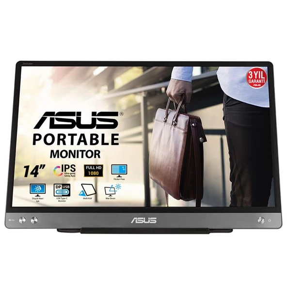 ASUS ZENSCREEN MB14AC 14 IPS 1920X1080 5MS 60HZ 250CD USB-C 3YIL MAT EKRAN USB-C TO A ADAPTOR DÜŞÜK MAVI IŞIK TAŞINABILIR USB MONITOR ürün görseli 1