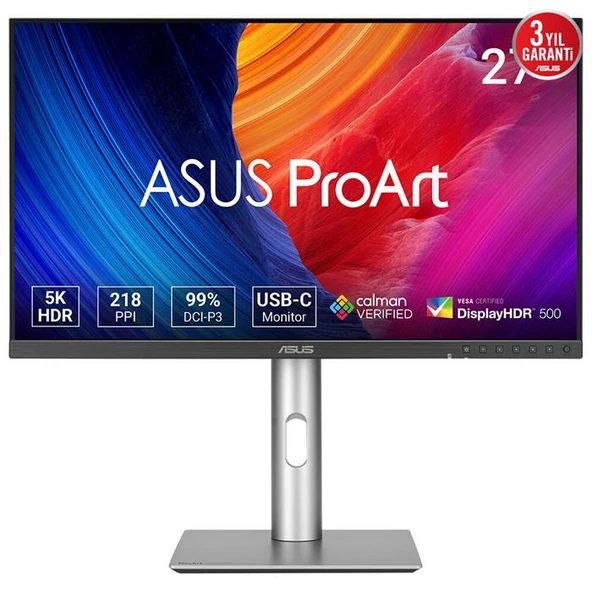ASUS PROART PA27JCV 27 5K IPS HDR500 5120 X 2880 5MS 60HZ 400CD DP HDMI USB-C HOPARLÖR VESA 3YIL 99% DCI-P3 CALMAN VERIFIED PD 96W AUTO KVM PIVOT MONITÖR ürün görseli 1