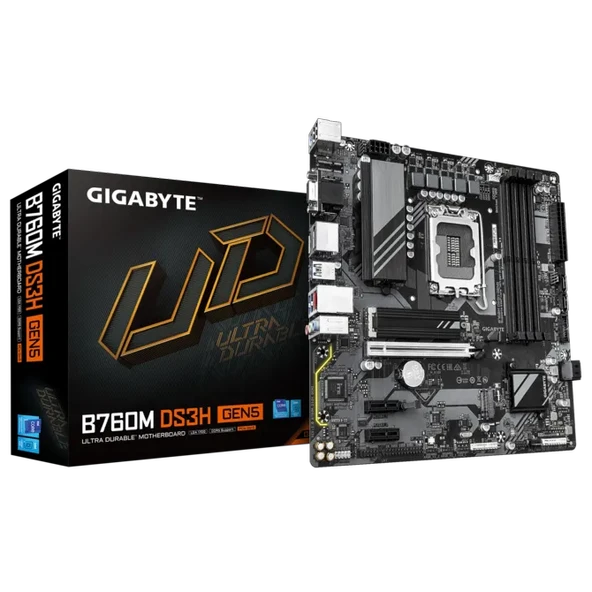 GIGABYTE B760M DS3H GEN5 DDR5 HDMI-DP TYPEC PCIE 4.0 1700p mATX ürün görseli 1