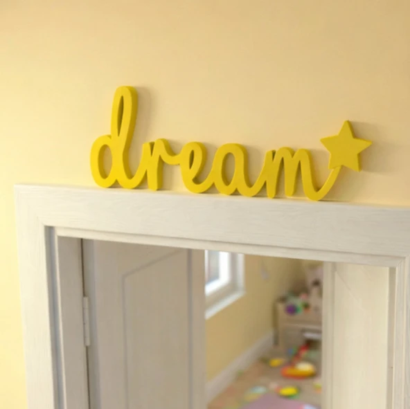 Dream Yazılı Yıldızlı Dekoratif Duvar , Raf Süsü , Modern Masaüstü Dekor , Sarı ( 1 Adet) ürün görseli 1