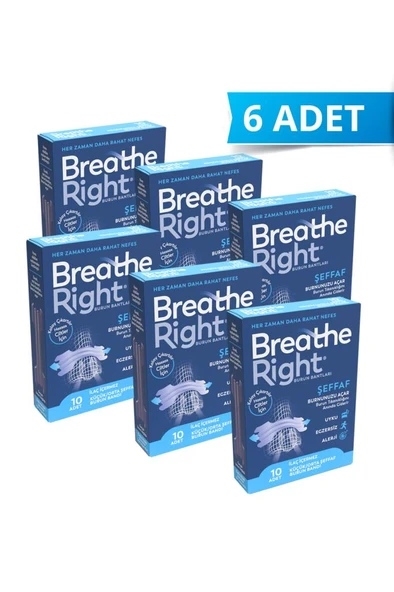 Breathe Right Burun Bandı Şeffaf, Hassas Ciltler için 10'lu (Horlama ve Burun Tıkanıklığı İçin), 6 Kutu ürün görseli 1