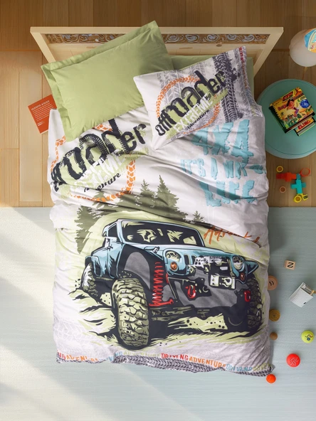 Cotton Box Junior Tek Kişilik Lastikli Çarşaflı Nevresim Takımı Adventure Yeşil ürün görseli 1