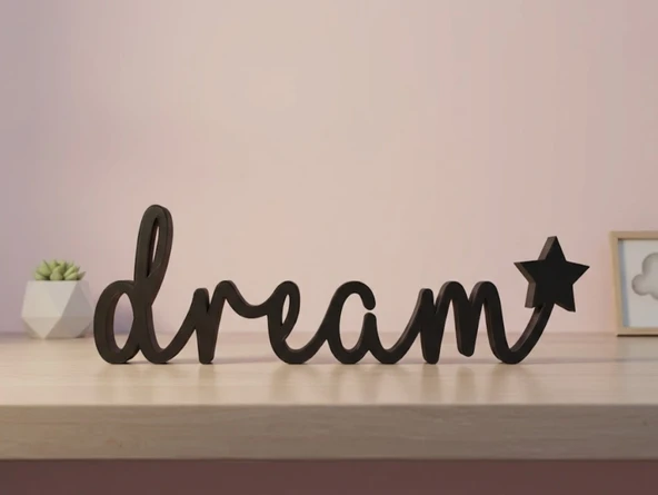 Dream Yazılı Yıldızlı Dekoratif Duvar , Raf Süsü , Modern Masaüstü Dekor , Siyah ( 1 Adet) ürün görseli 1