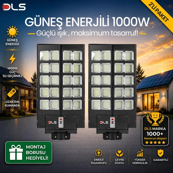 2'li Paket DLS 1000W Güneş Enerjili Solar Sokak Lambası Hareket Sensörlü LED Bahçe Aydınlatması ürün görseli 1