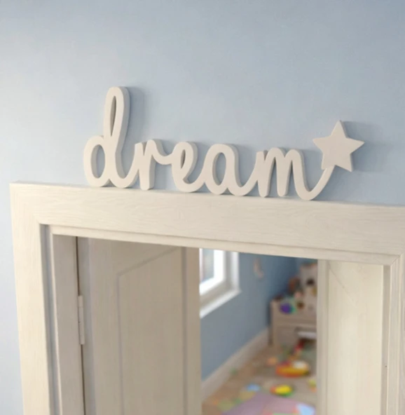 Dream Yazılı Yıldızlı Dekoratif Duvar , Raf Süsü , Modern Masaüstü Dekor , Beyaz ( 1 Adet) ürün görseli 1