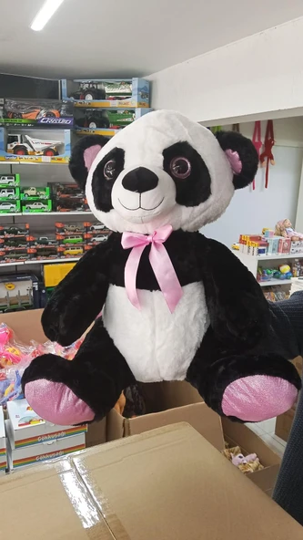 Oyuncak Peluş Cam Göz Sevimli Pelüş Panda Siyah Beyaz 45 cm ürün görseli 1