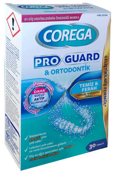 Corega Pro Guard Ortodontik Günlük Diş Protezi Temizleyici 30 Tablet ürün görseli 1