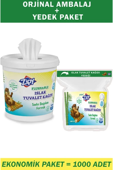 Flushable Yedek Ürün ile bilrlikte Islak Tuvalet Kağıdı Kovalı 1000 Adet'li ürün görseli 1