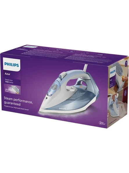 Philips Azur 2600W Buharlı Ütü Mavi Renk Güçlü Buhar ve Kireç Önleme Özellikleriyle DST7011/20 ürün görseli 1