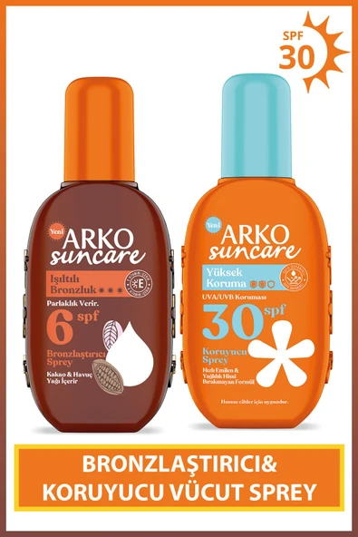 Arko Suncare Spf6 Bronzlaştırıcı Yağ 220ml & Spf30 Yüksek Korumalı Vücut Güneş Spreyi 200ml Yaz Seti ürün görseli 1