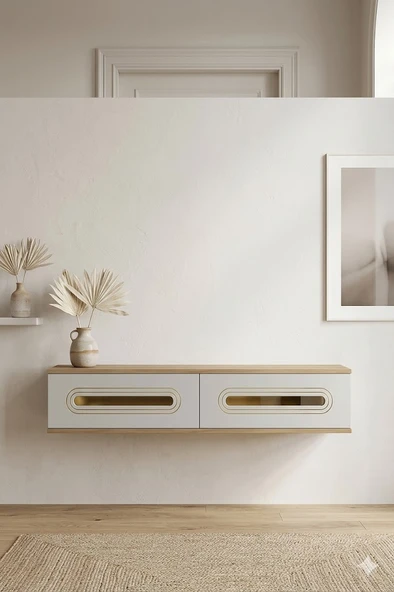 DA1220DBG RANY Dresuar , Antre Hol Rafı Safirmeşe-Beyaz-Gold 120cm ürün görseli 1