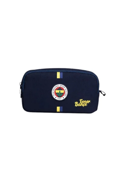 Fenerbahçe Orijinal Lisanslı Çubuk Desen Baskılı Logolu Kalemlik - Lacivert 2 Bölmeli Kalem Çantası ürün görseli 1