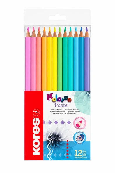 KORES KURU BOYA KALEMİ PASTEL ÜÇGEN 12 RENK ürün görseli 1