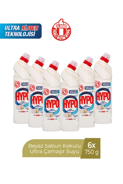 Hypo koruma ULTRA ÇAMAŞIR SUYU BEYAZ SABUN KOKULU 750 ML x 6 ADET ürün görseli 1