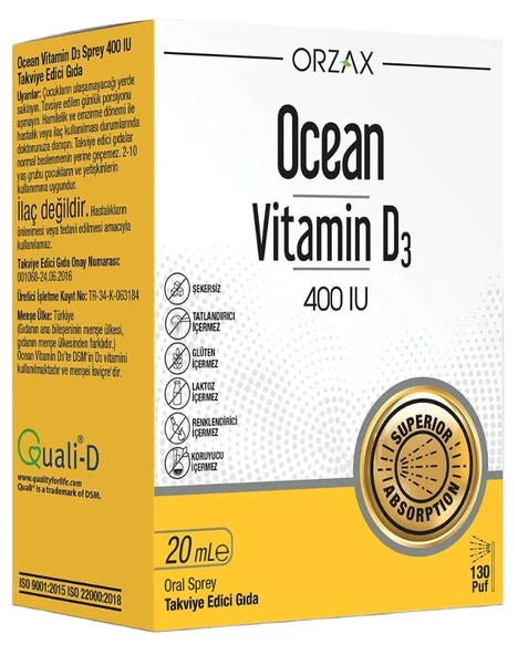 Ocean Vitamin D3 400 IU Oral Sprey 20 ml ürün görseli 1
