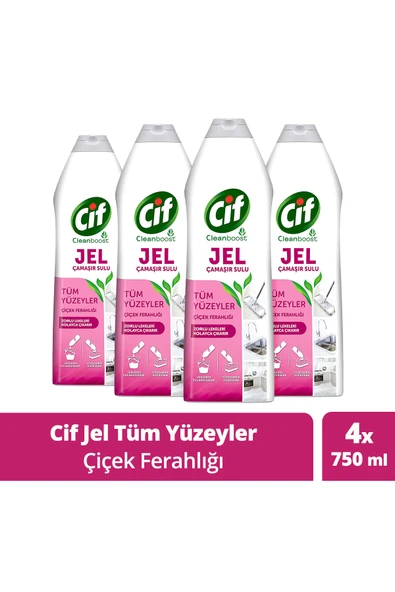 Cif Jel Tüm Yüzeyler Çiçek Ferahlığı Yüzey Temizleyici Çamaşır Suyu Katkılı 750 ml X4 ürün görseli 1