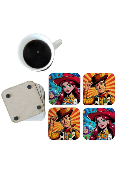 GHOSTBASTIR DESİGN Toy Story Dekoratif Ahşap Bardak Altlığı Seti 041 ürün görseli 1