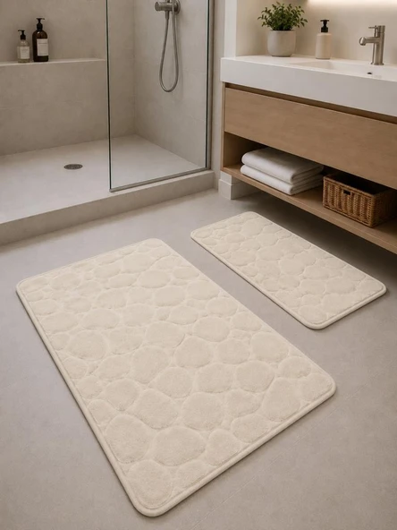Taş Puffy Pamuklu 2li Banyo Paspası Krem ürün görseli 1