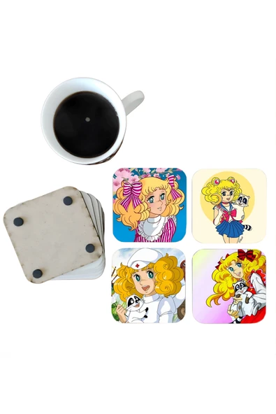 GHOSTBASTIR DESİGN Şeker Kız Candy Dekoratif Ahşap Bardak Altlığı Seti 005 ürün görseli 1