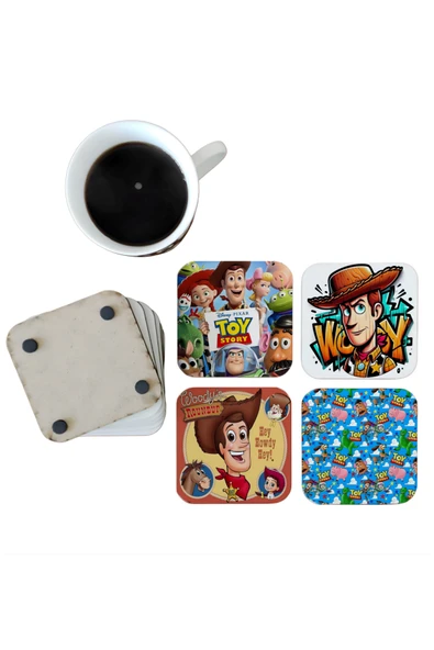 GHOSTBASTIR DESİGN Toy Story Dekoratif Ahşap Bardak Altlığı Seti 043 ürün görseli 1